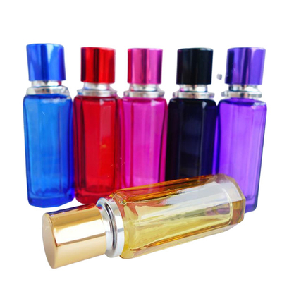refillable perfume spray bottle 25ml  recycled glass bottles black blue red pink green cap plastic and metal roll frog