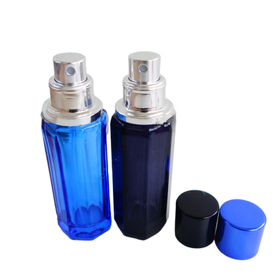 refillable perfume spray bottle 25ml  recycled glass bottles black blue red pink green cap plastic and metal roll frog