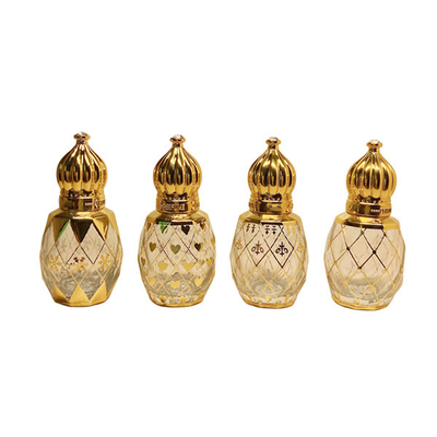 8ml Electroplating Carved Glass Roll On Bottles For Essential Oils Perfume Packing Golden Crown Cover