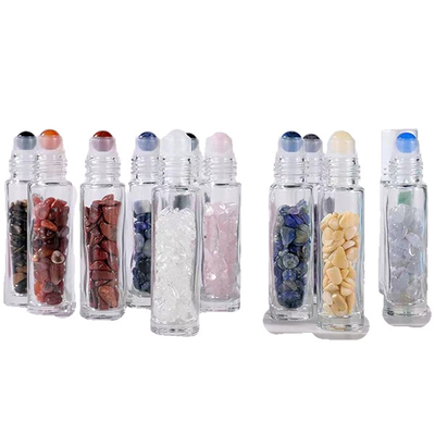 Wholesale 10ml Glass Roll On Bottles With Caps Various Convenient And Practical Roll On Plastic Bottle Pink Natural Gemstone Roller