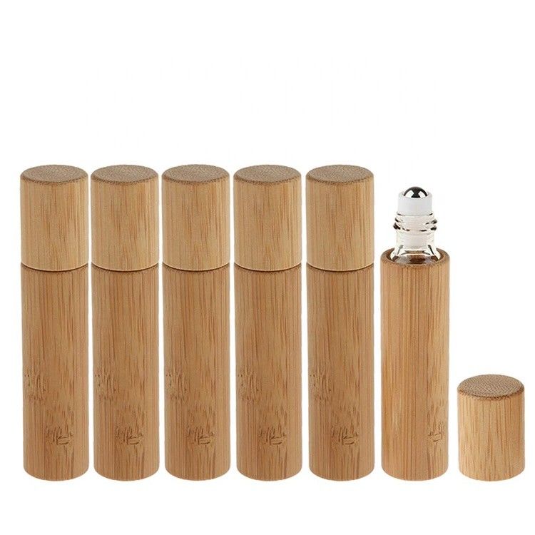 5ml Bamboo Essential Oil Roller Bottles Glass Container & Wood Cap Perfume Roll On with Stainless Steel Ball